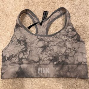 “Pink” racerback gray sports bra